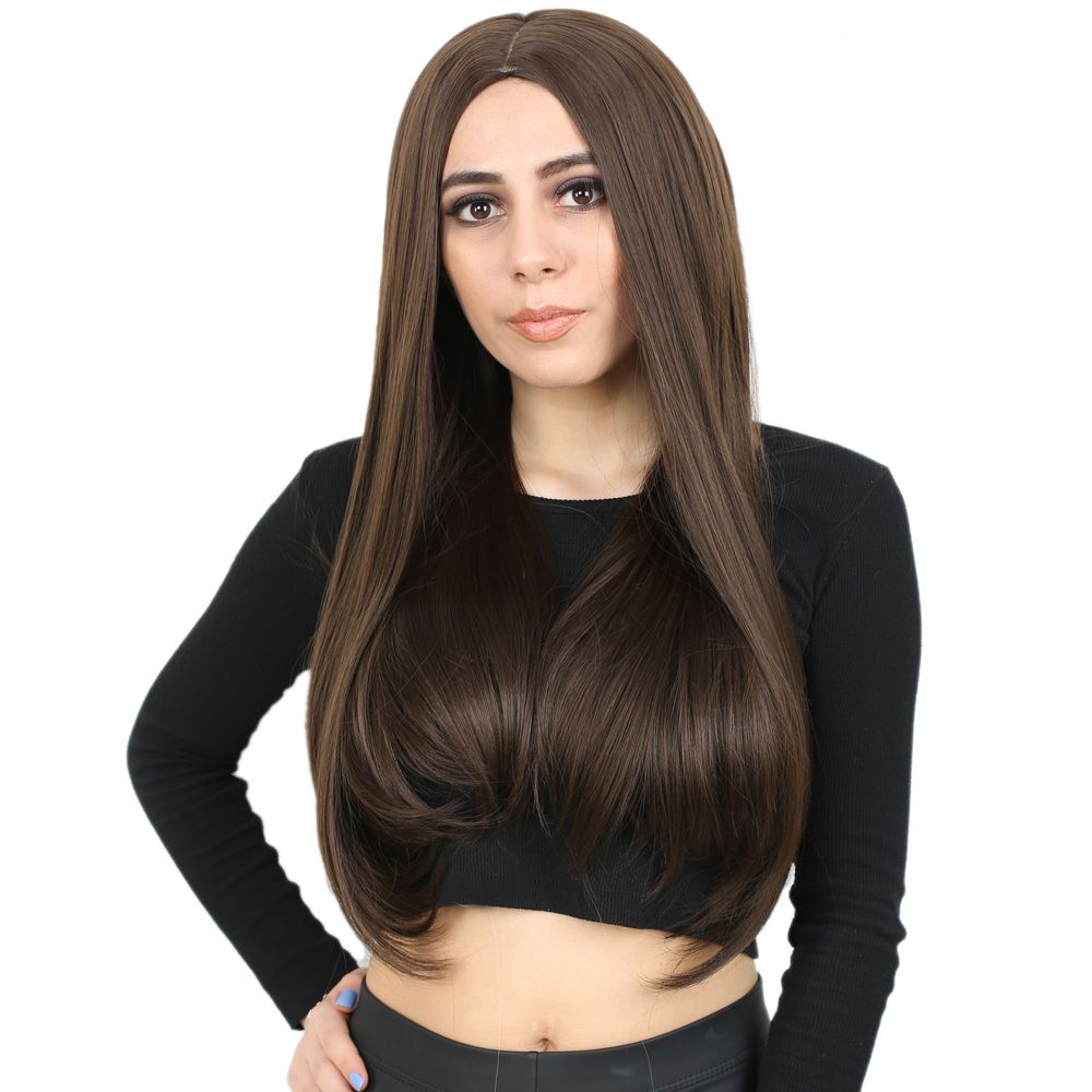 1-25.jpg Fiber Sen Uzun Düz Peruk / Açık Kahve - Görsel 1