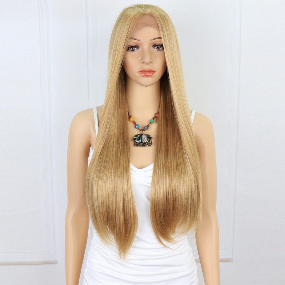 1-306.jpg Düz Fiber Sen Tül Peruk / Karamel / Platin Röfleli - Görsel 1