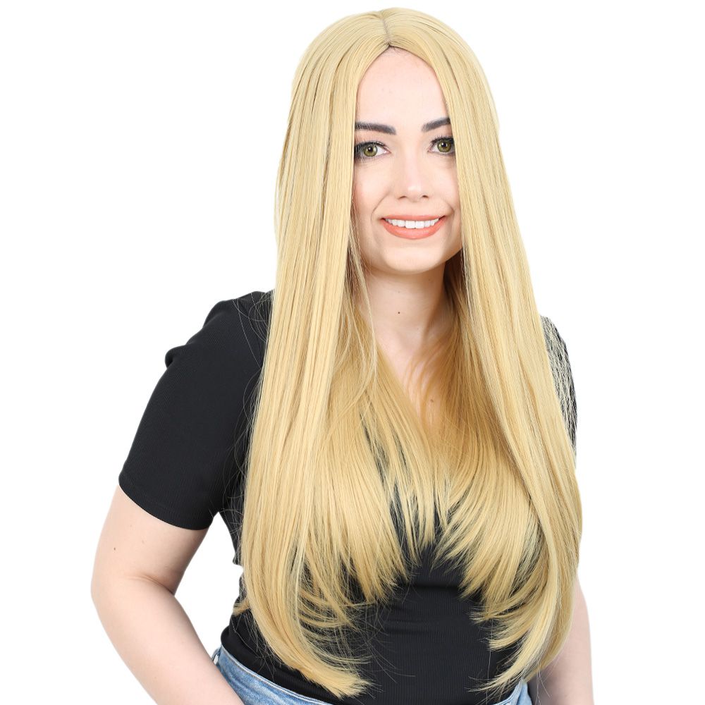 1-31.jpg Fiber Sen Uzun Düz Peruk / Sarı - Görsel 1
