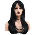 Katlı Kesim Perçemli Düz Fiber Sen Orta Boy Peruk / Siyah - Görsel 2