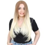 Fiber Sen Uzun Düz Peruk / Balköpüğü / Platin Ombreli