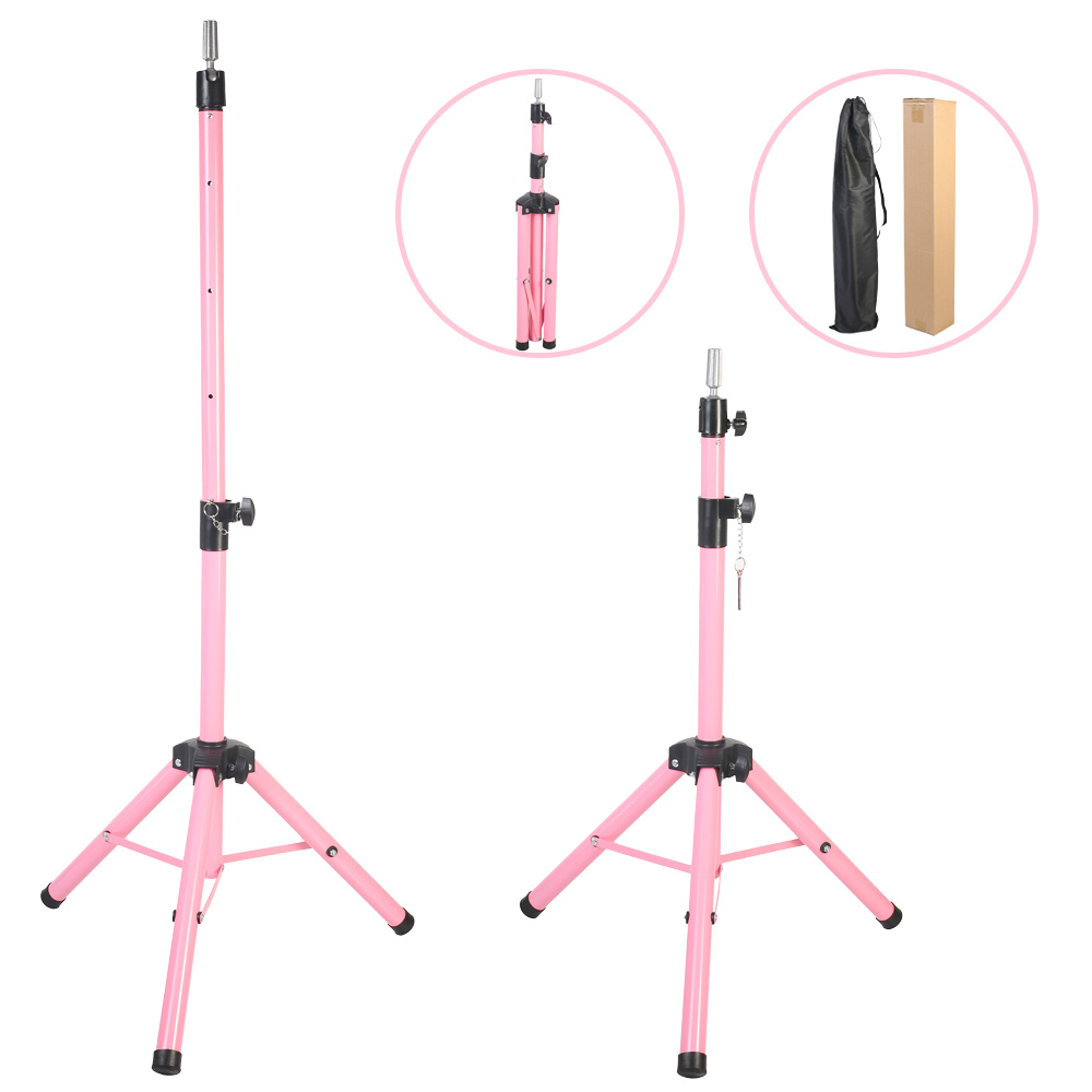 1-330.jpg Kuaför Eğitim Mankeni İçin Metal Tripod / Pembe + Taşıma Çantası - Görsel 1