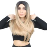 Fiber Sen Uzun Düz Peruk / Siyah / Balköpüğü Ombreli