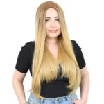 Fiber Sen Uzun Düz Peruk / Kumral / Sarı Ombreli