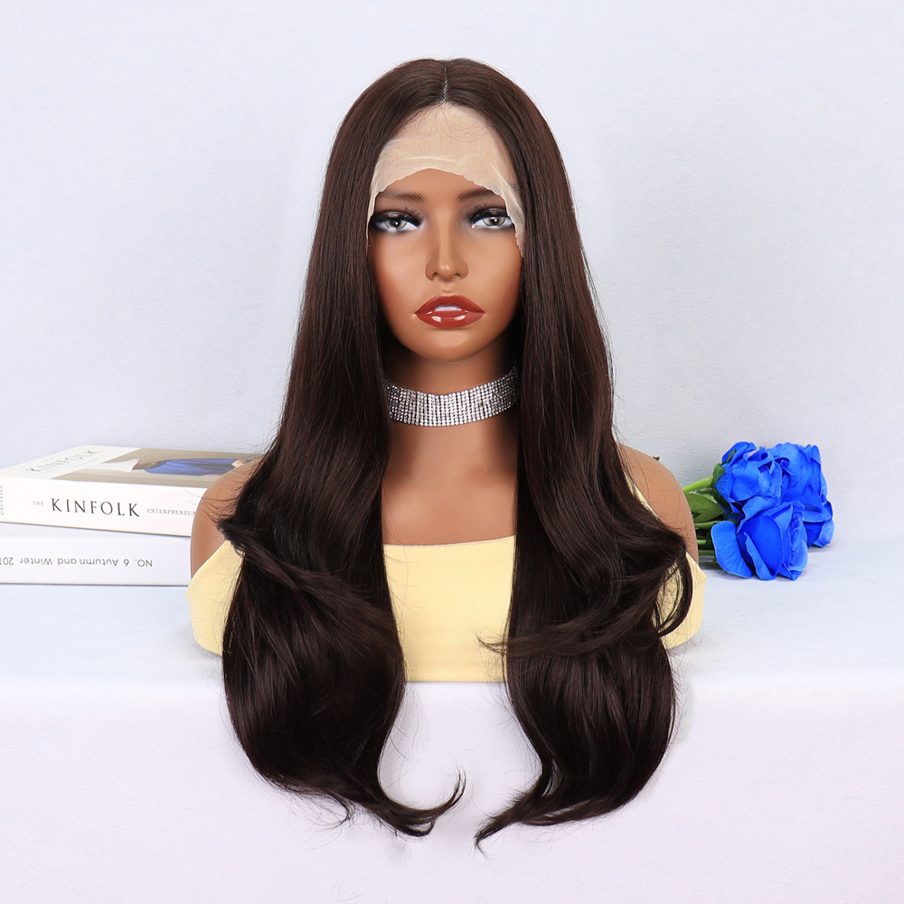 1-389.jpg Koyu Kumral Hafif Dalgalı Tül Peruk - Görsel 1
