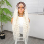 Afro Dalga Kumral Beyaz Platin Ombre Fiber Sen Tül Peruk