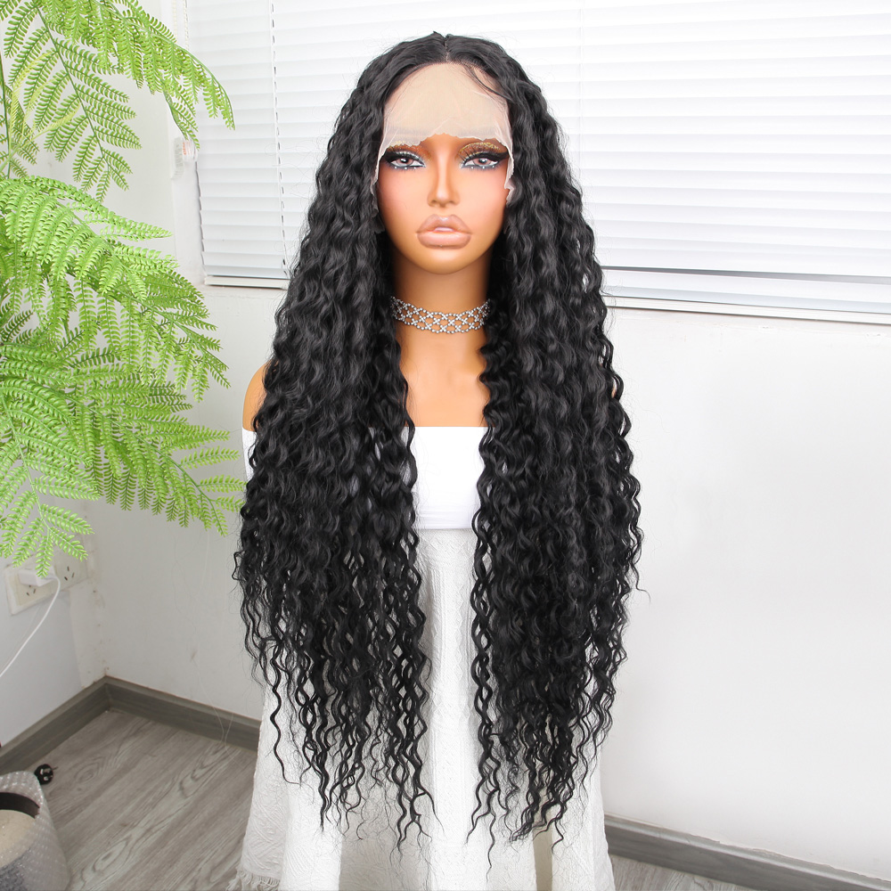 1-418.jpg Afro Dalga Siyah Fiber Sen Tül Peruk - Görsel 1