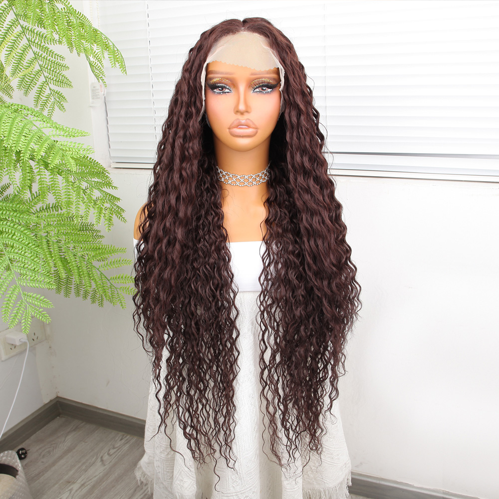 1-419.jpg Afro Dalga Çikolata Kahve Fiber Sen Tül Peruk - Görsel 1