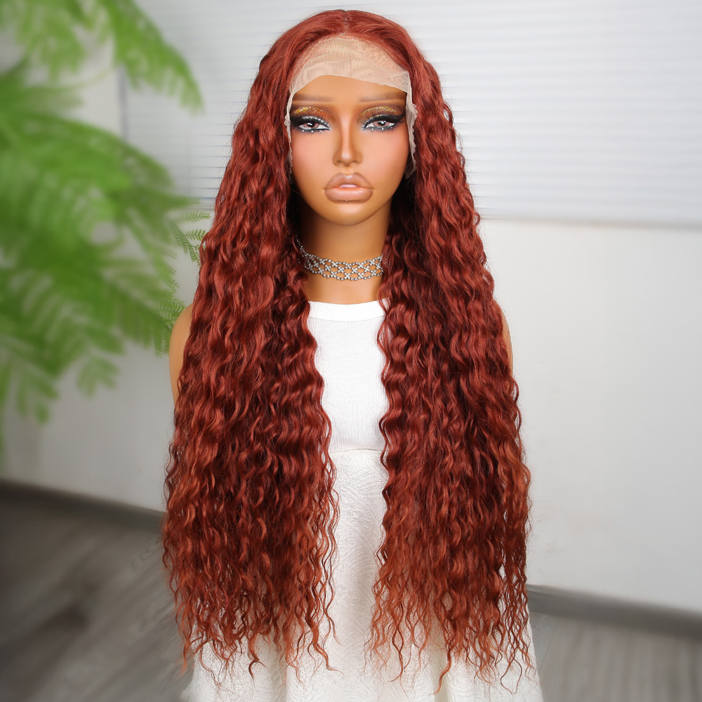 1-438.jpg Afro Dalga Koyu Bakır Fiber Sen T Tül Peruk - Görsel 1