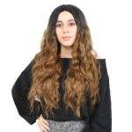 Fiber Sen Uzun Su Dalgası Peruk / Siyah / Karamel Ombreli - Görsel 2
