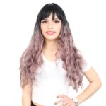 Perçemli Uzun Su Dalgası Fiber Sen Peruk/ Siyah / Gül Kurusu Ombreli