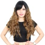 Perçemli Uzun Su Dalgası Fiber Sen Peruk/ Siyah / Karamel Ombreli