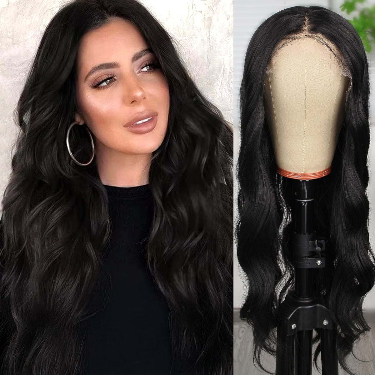1-512.jpg Siyah Dalgalı Fiber Sen Tül Peruk - Görsel 1