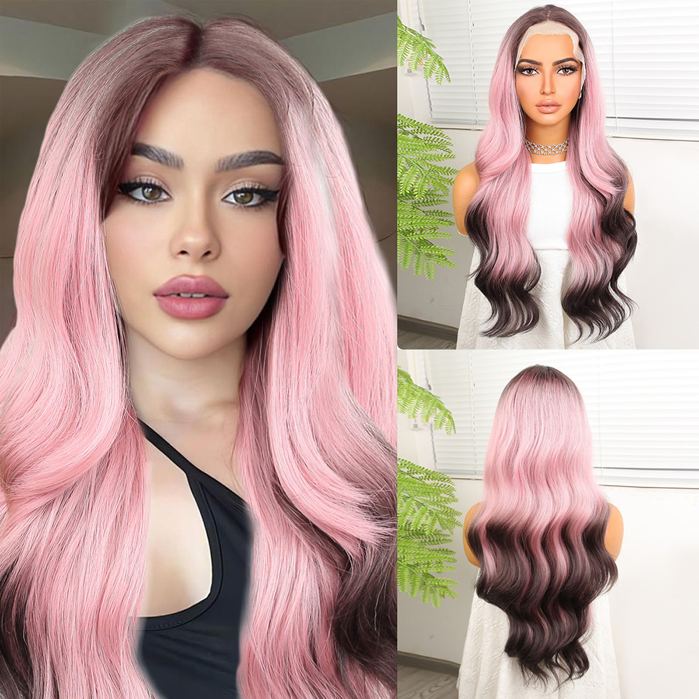 1-515.jpg Siyah Pembe Ombre Fiber Sen Tül Peruk - Görsel 1