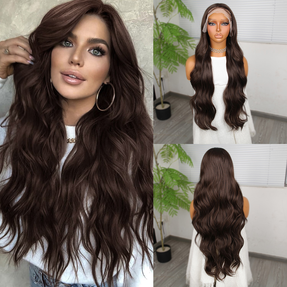 1-521.jpg Koyu Kumral Fiber Sen Tül Peruk - Görsel 1