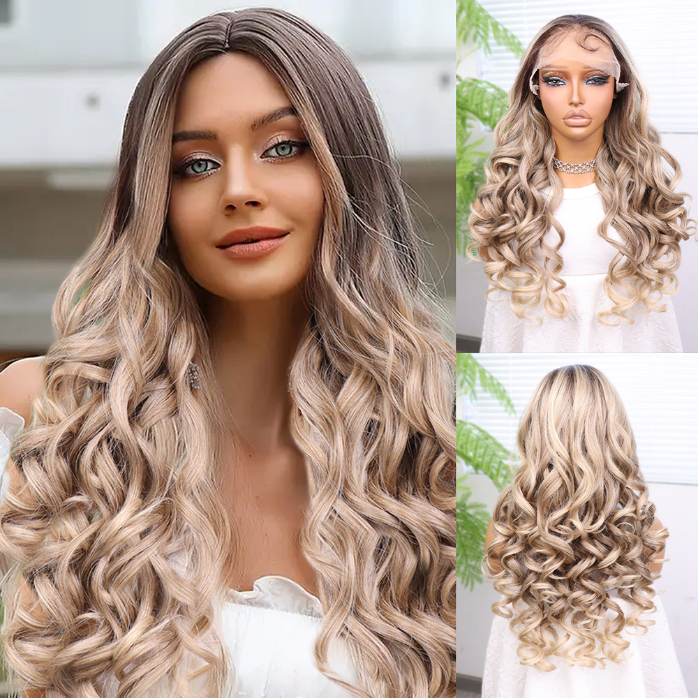 1-554.jpg Kumral Platin Ombre Bebek lı Fiber Sen Yoğun Dalgalı Tül Peruk - Görsel 1