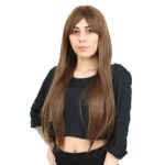 Fiber Sen Uzun Düz Kahküllü Peruk / Kumral - Görsel 2