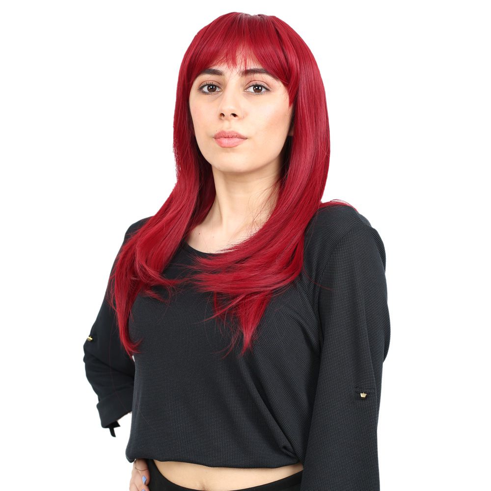 1-602.jpg Düz Perçemli Orta Boy Fiber Sen Peruk / Kızıl - Görsel 1