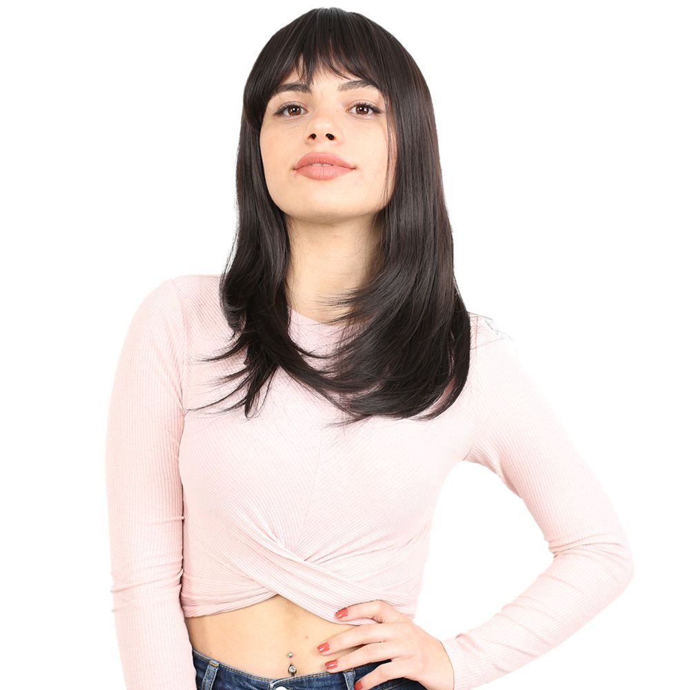 1-603.jpg Düz Perçemli Orta Boy Fiber Sen Peruk / Kahverengi - Görsel 1
