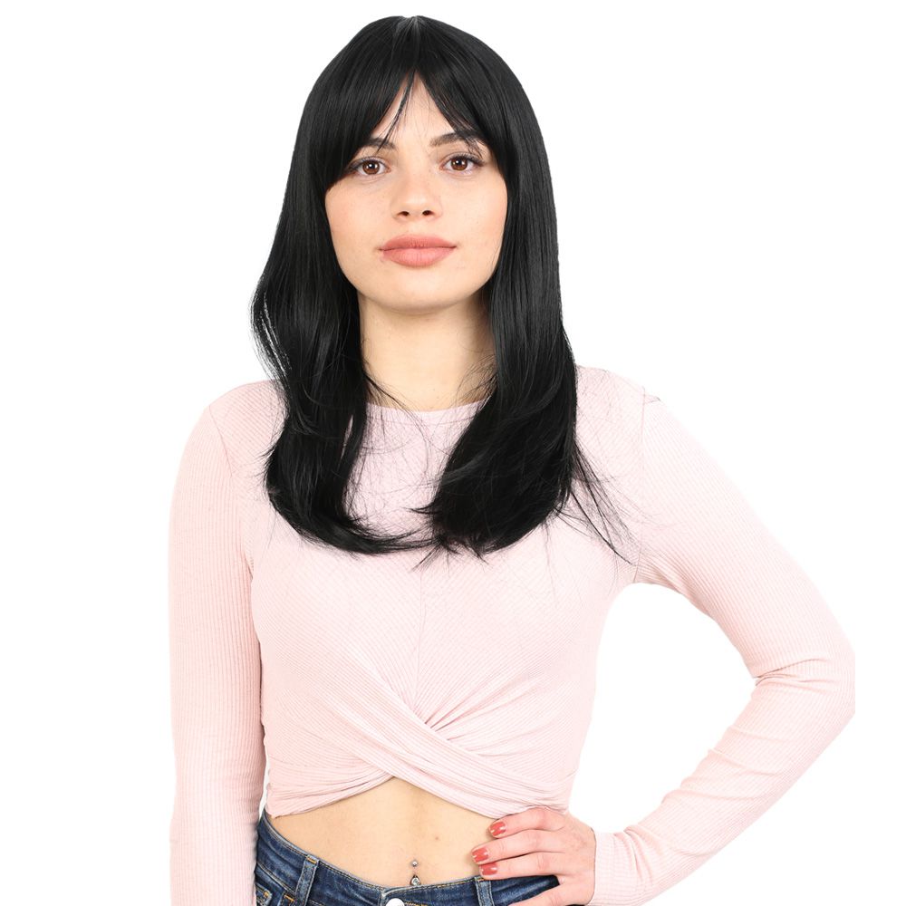 1-607.jpg Düz Perçemli Orta Boy Fiber Sen Peruk / Siyah - Görsel 1
