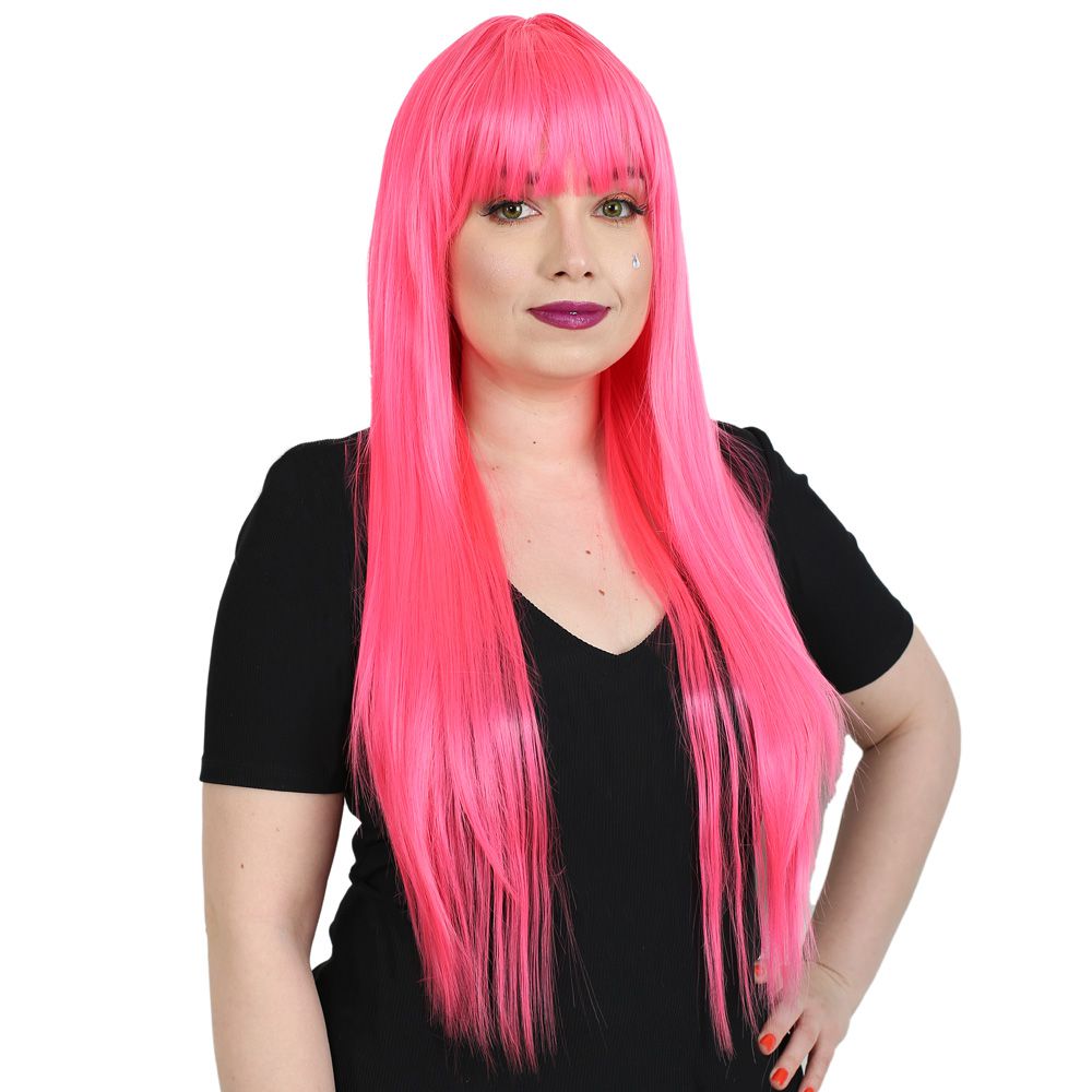 1-623.jpg Uzun Kahküllü Fiber Sen Peruk / Neon Pembe - Görsel 1