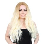 Fiber Sen Uzun Su Dalgası Peruk / Balköpüğü / Platin Uzun Ombreli - Görsel 3