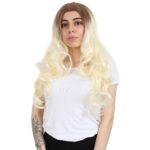 Yoğun Dalgalı Fiber Sen Uzun Perçemsiz Peruk / Balköpüğü / Platin Uzun Ombreli