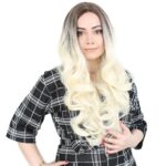 Yoğun Dalgalı Fiber Sen Uzun Perçemsiz Peruk / Küllü Açık Kahve / Platin Ombreli