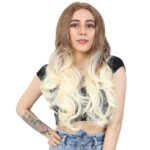 Yoğun Dalgalı Fiber Sen Uzun Perçemsiz Peruk / Balköpüğü / Platin Ombreli