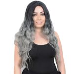 Su Dalgası Uzun Perçemsiz Fiber Sen Peruk / Siyah / Gri Ombreli