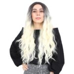 Fiber Sen Uzun Su Dalgası Peruk / Açık Siyah / Platin Ombreli - Görsel 2