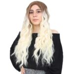 Su Dalgası Uzun Perçemsiz Fiber Sen Peruk / Kumral / Platin Ombreli