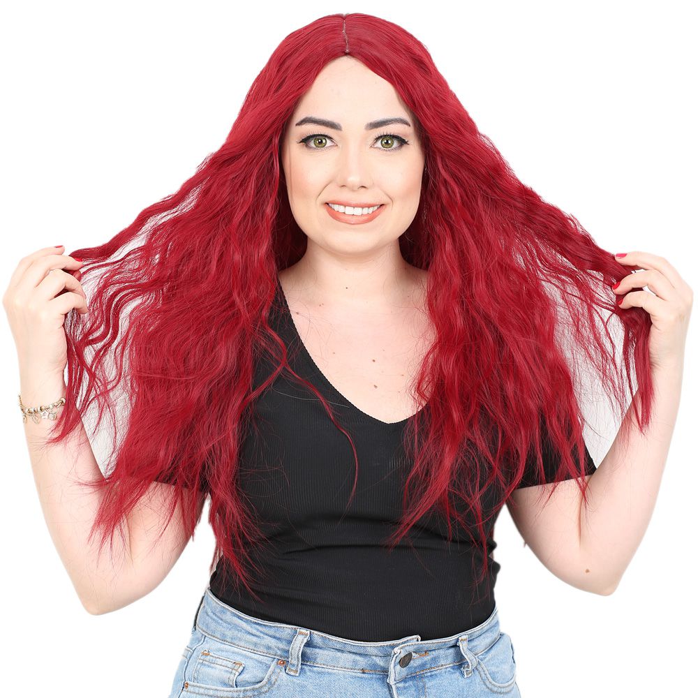 1-93.jpg Kabarık Dalgalı Uzun Fiber Sen Peruk / Kızıl - Görsel 1