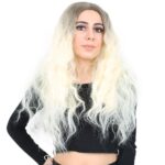 Kabarık Dalgalı Uzun Fiber Sen Peruk / Küllü Açık Kahve / Platin Ombreli