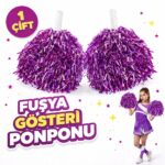 1 Çift ( 2 Adet ) Mor Renk 23 Nisan 19 Mayıs 29 Ekim Okul Gösteri Ponponları Ekstra Dolgun