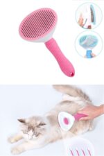 Karamel Kendini Temizleyen Tuşlu Kedi Köpek Tarağı Pembe 10 x 20 cm - Görsel 3