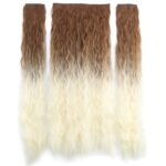 Fiber Sen Kabarık Dalgalı Yarım Ay + 2 Yan Çıt Çıt / Koyu Kumral Platin Ombreli - Görsel 2