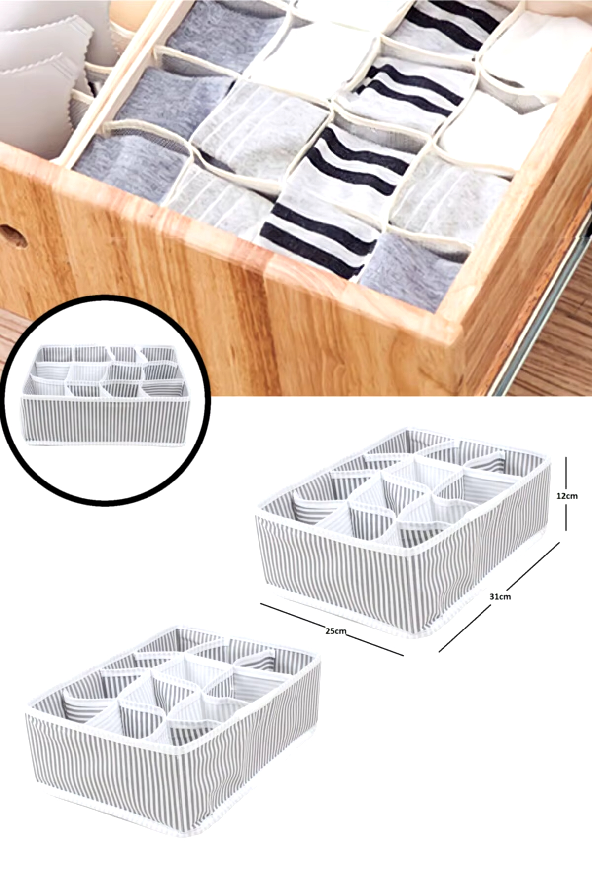 12-bolmel-6686-1.jpg 12 Bölmeli Pratik Bölmeli Çekmece Düzenleyici Organizer(İç Çamaşırı Kravat Çorap Düzenleyici) - Görsel 1