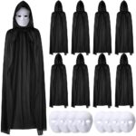 120 cm Siyah Kapüşonlu Pelerin ve Boyanabilir Karton Maske 8li Set
