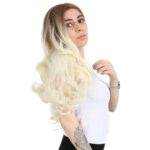 Yoğun Dalgalı Fiber Sen Uzun Perçemsiz Peruk / Kumral / Platin Ombreli - Görsel 2