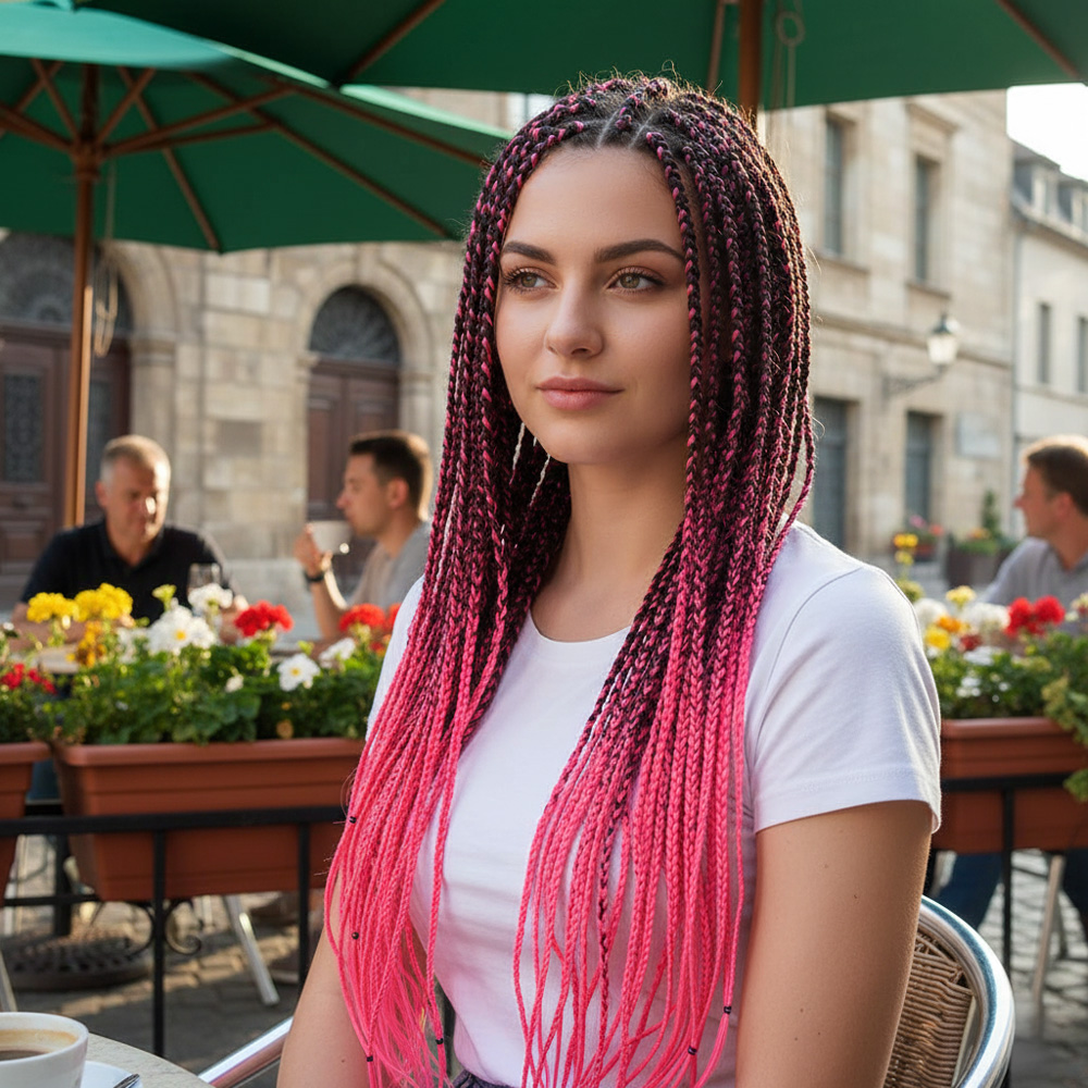 2-10a.jpg Afrika Örgüsü Ve Rasta İçin Sen Ombreli / Siyah / Neon Pembe - Görsel 1