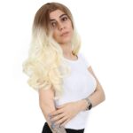 Yoğun Dalgalı Fiber Sen Uzun Perçemsiz Peruk / Balköpüğü / Platin Uzun Ombreli - Görsel 2