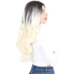 Yoğun Dalgalı Fiber Sen Uzun Perçemsiz Peruk / Küllü Siyah / Platin Ombreli - Görsel 2