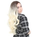 Yoğun Dalgalı Fiber Sen Uzun Perçemsiz Peruk / Küllü Açık Kahve / Platin Ombreli - Görsel 2