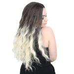 Su Dalgası Uzun Perçemsiz Fiber Sen Peruk / Küllü Siyah / Platin Ombreli - Görsel 2