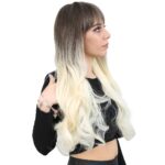 Kahküllü Uzun Dalgalı Fiber Sen Peruk / Küllü Açık Kahve / Platin Ombreli - Görsel 3
