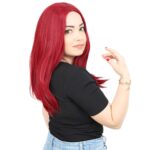 Kahkülsüz Fiber Sen Orta Boy Düz Peruk / Kızıl - Görsel 2