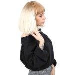 Kısa Küt Perçemli Fiber Sen Peruk / Balköpüğü / Platin Ombreli - Görsel 2