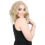 Fiber Sen Kısa Dalgalı Perçemsiz Peruk / Karamel / Platin Röfleli - Görsel 2