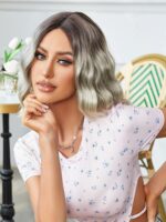 Kahverengi / Beyaz Platin Ombreli Küt Tül Peruk - Görsel 3